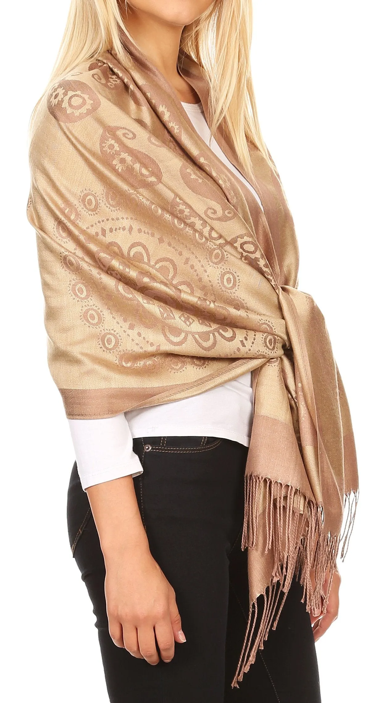 Sakkas Mia Reversible Brocade Paisley Scarf Wrap Shawl Soft and Light