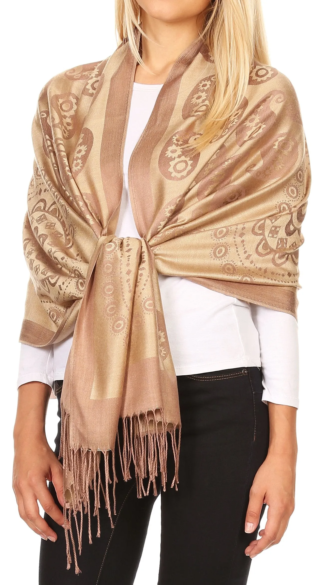 Sakkas Mia Reversible Brocade Paisley Scarf Wrap Shawl Soft and Light