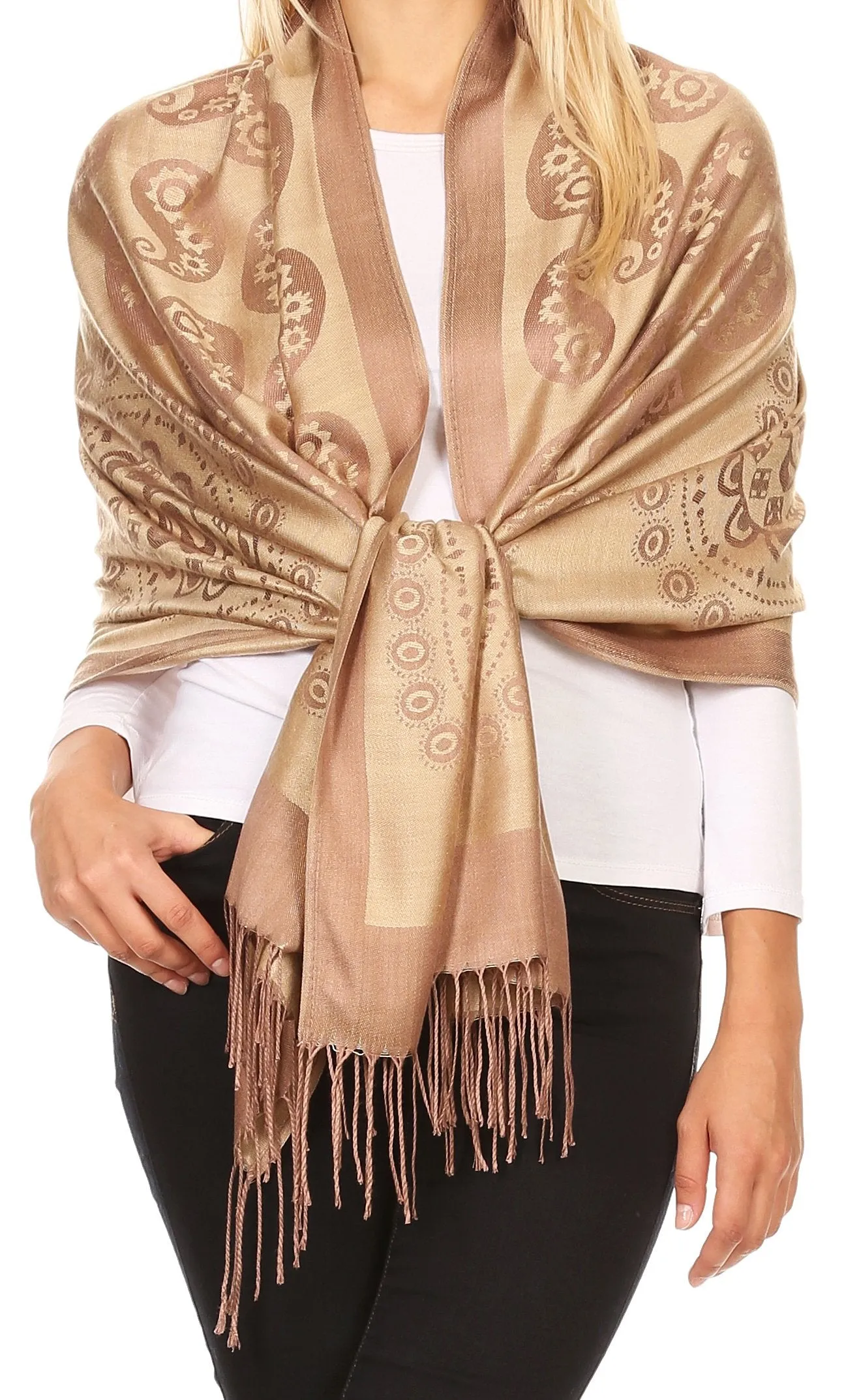 Sakkas Mia Reversible Brocade Paisley Scarf Wrap Shawl Soft and Light