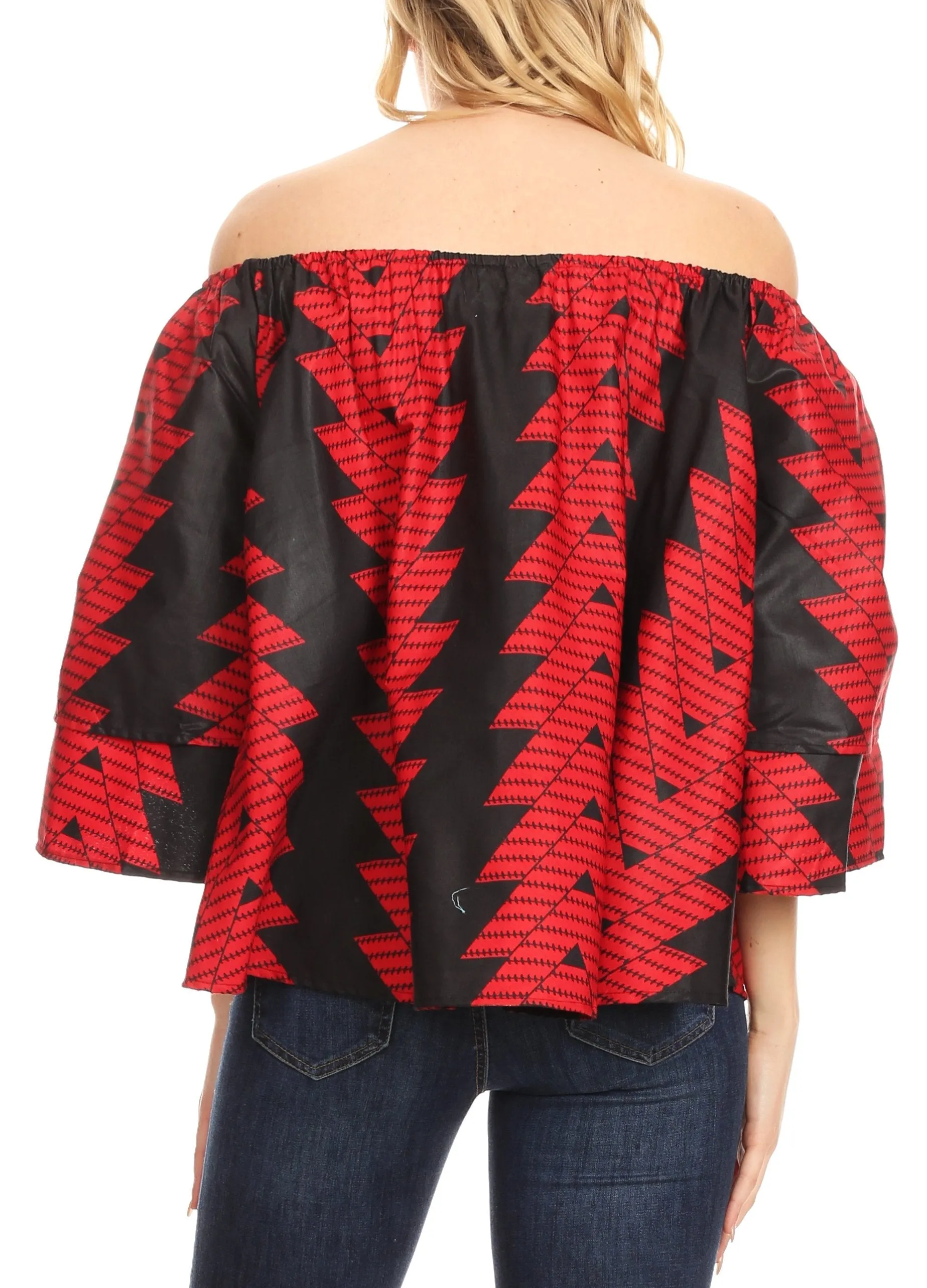 Sakkas Oni Women's Off the Shoulder African Ankara Wax Print Blouse Top Oversize