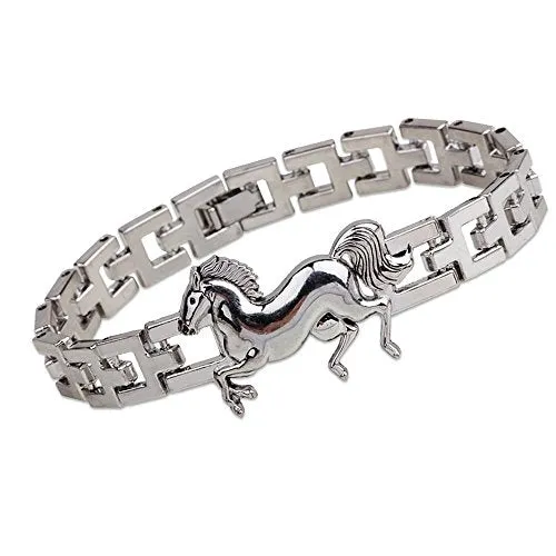 Shining Diva Fashion Silver Stainless Steel Silver Plated Horse Stylish Bracelet for Men and Boys-(10060b)