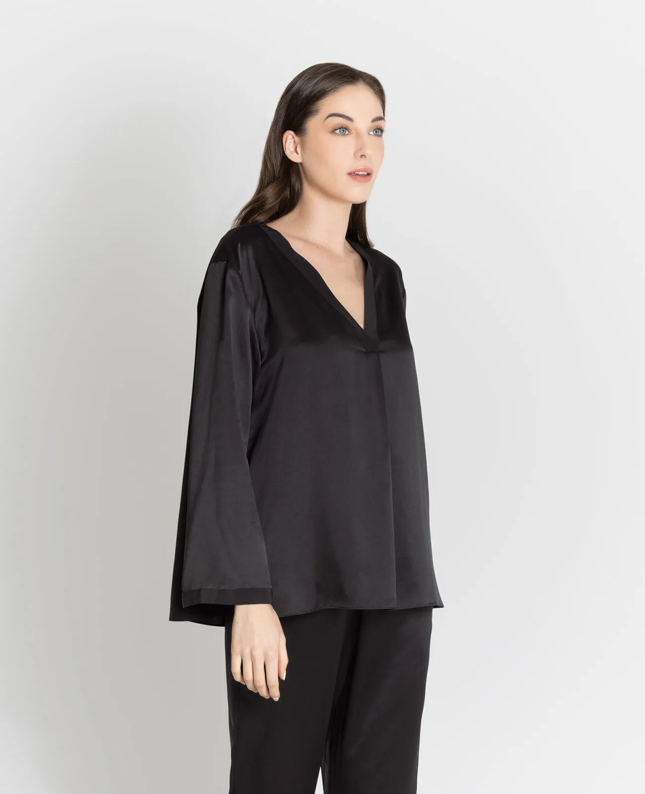 Silk Pyjamas V-Neck Pull Over Blouse