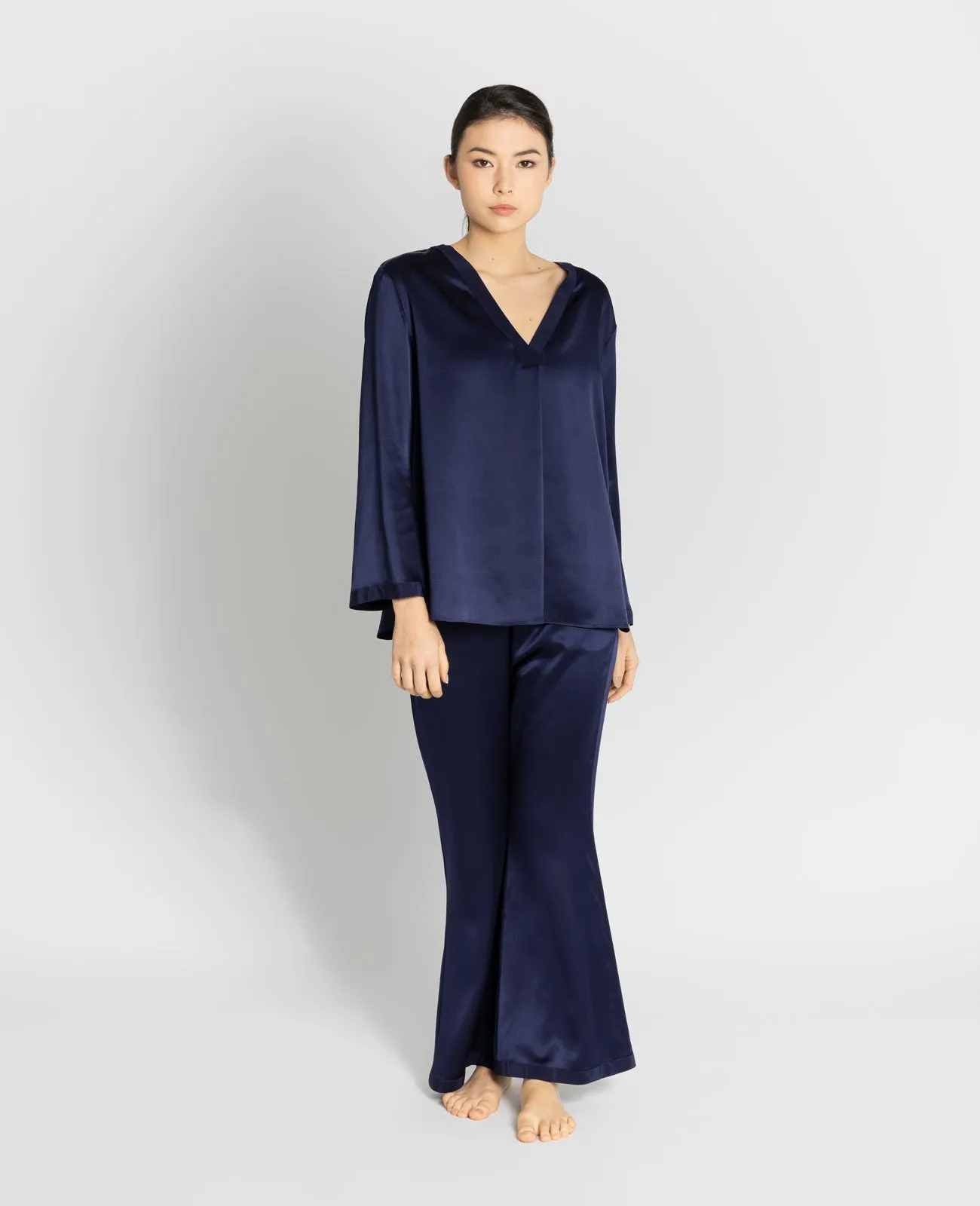 Silk Pyjamas V-Neck Pull Over Blouse