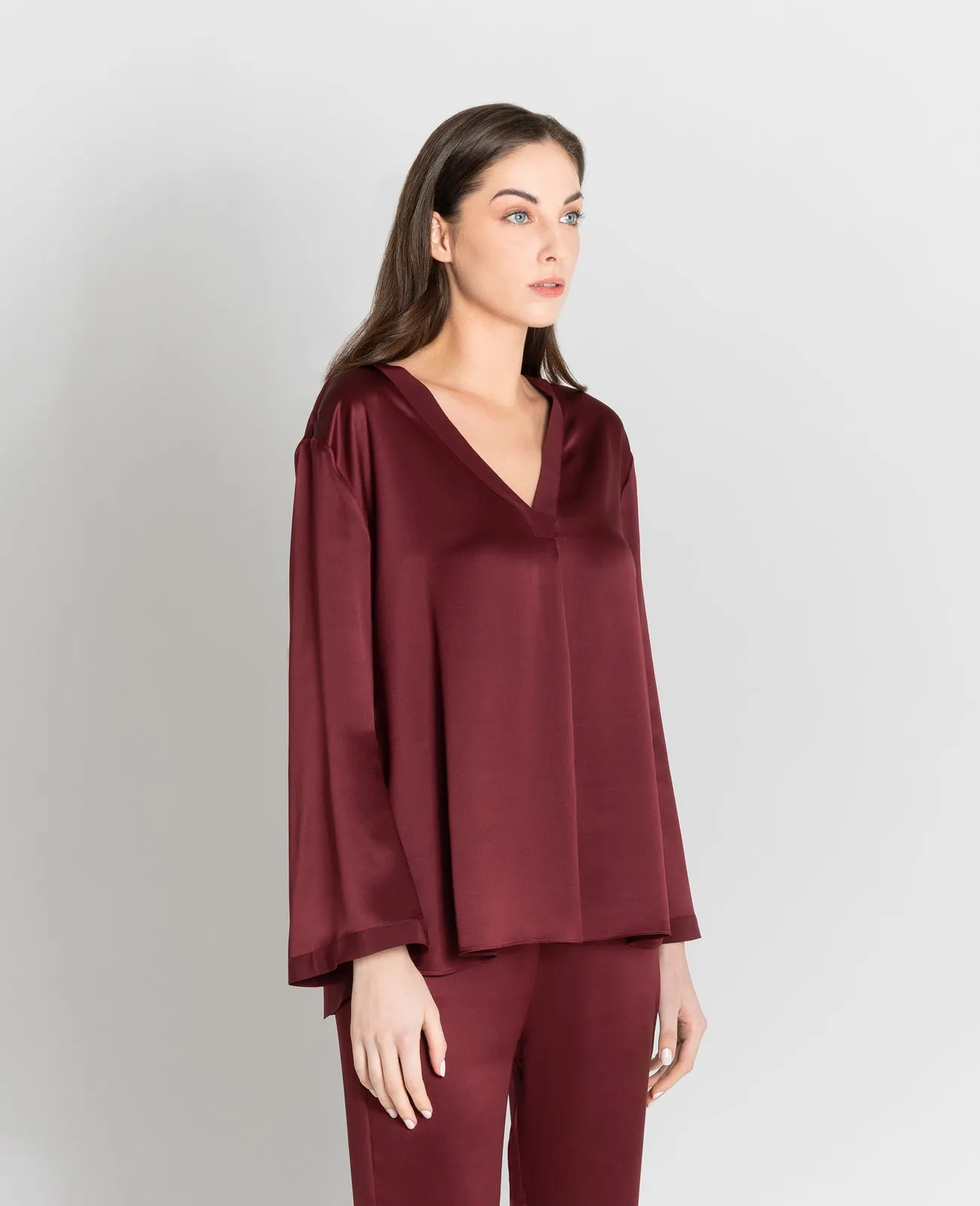 Silk Pyjamas V-Neck Pull Over Blouse