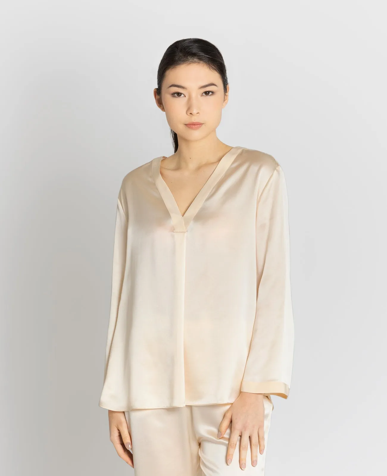 Silk Pyjamas V-Neck Pull Over Blouse