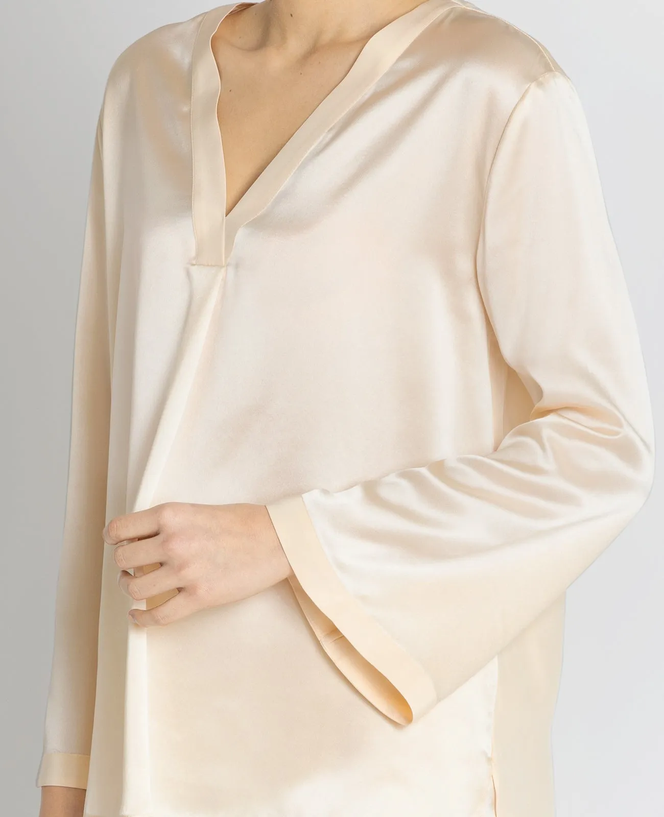 Silk Pyjamas V-Neck Pull Over Blouse