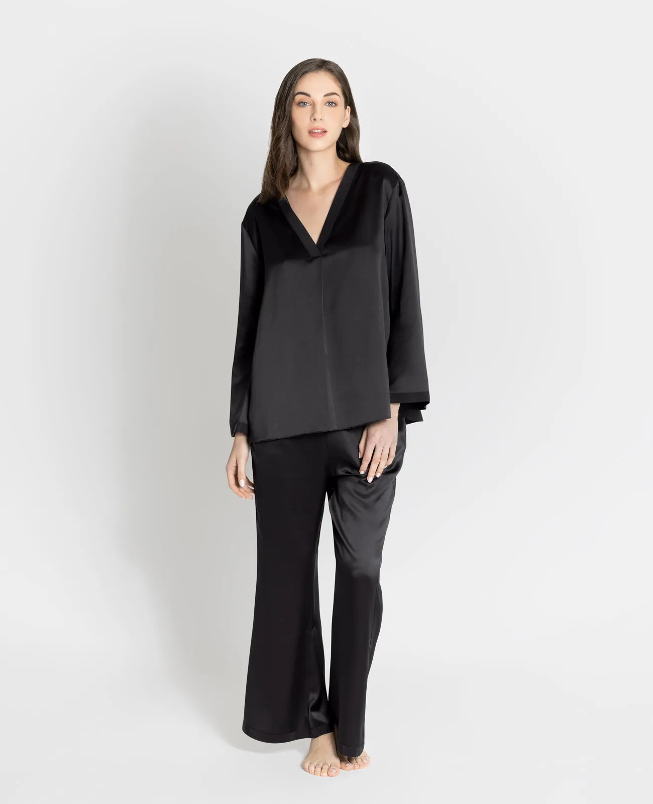 Silk Pyjamas V-Neck Pull Over Blouse