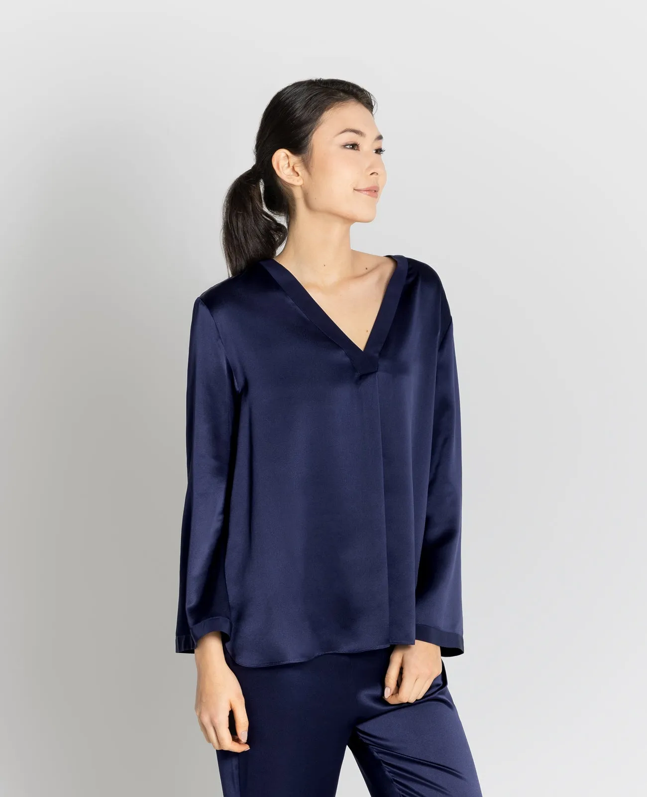 Silk Pyjamas V-Neck Pull Over Blouse