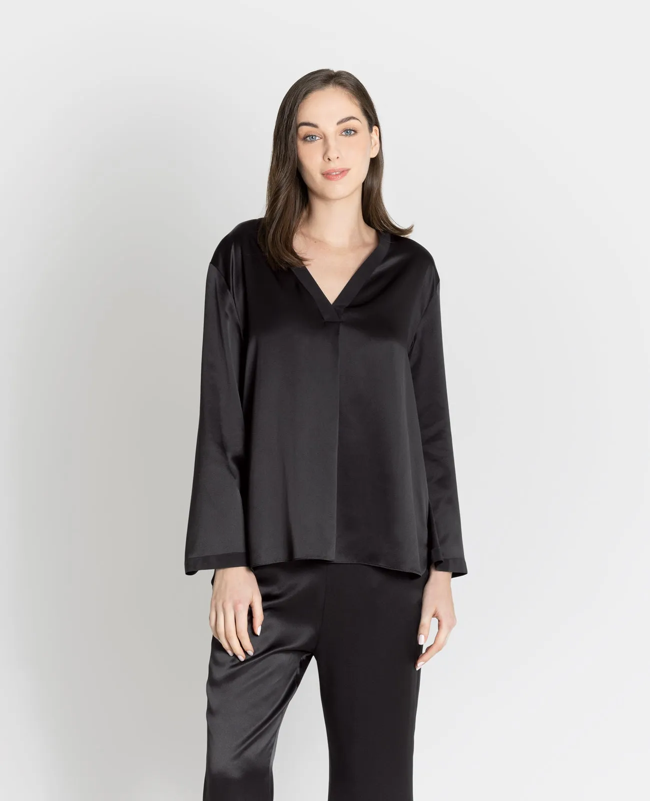 Silk Pyjamas V-Neck Pull Over Blouse