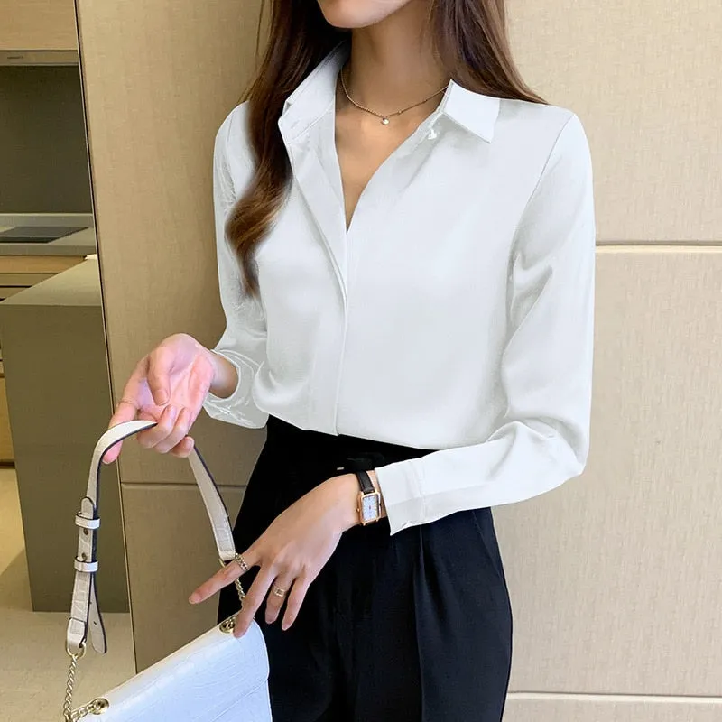 Silk Women&#39;s Shirt Long Sleeve Fashion Woman Blouses 2023 Satin Top Female Shirts and Blouse Basic Ladies Tops OL Women Clothing