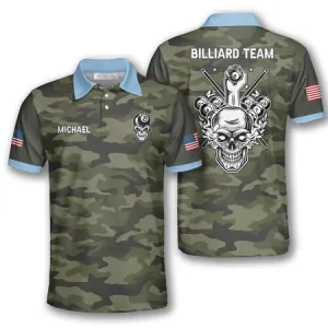 Skull Camo Custom Billiard Shirts for Men, Men's Billiard Polo Shirts, Custom Billiard ball for Team