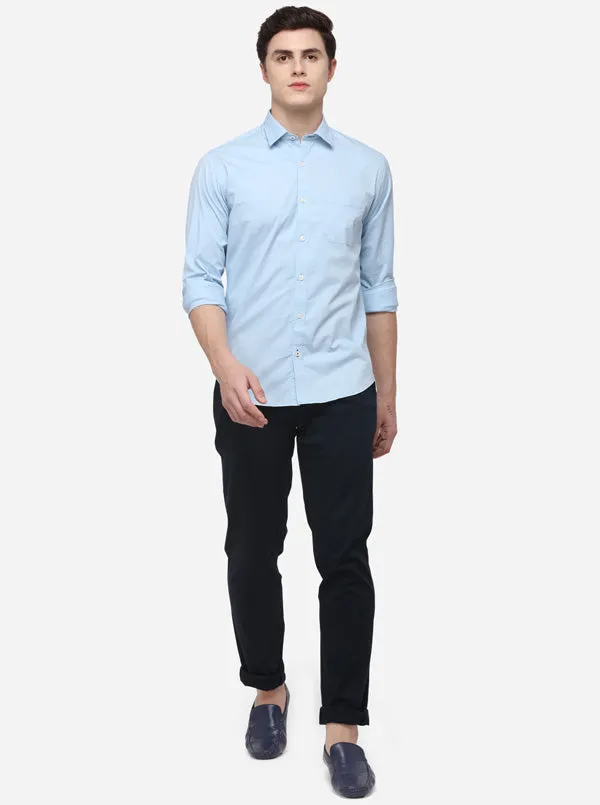 Sky Blue Classic Fit Solid Casual Shirt | Greenfibre