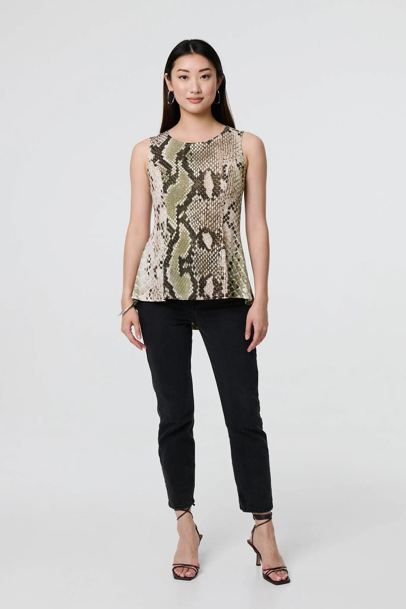 Snake Print Sleeveless Curve Hem Top