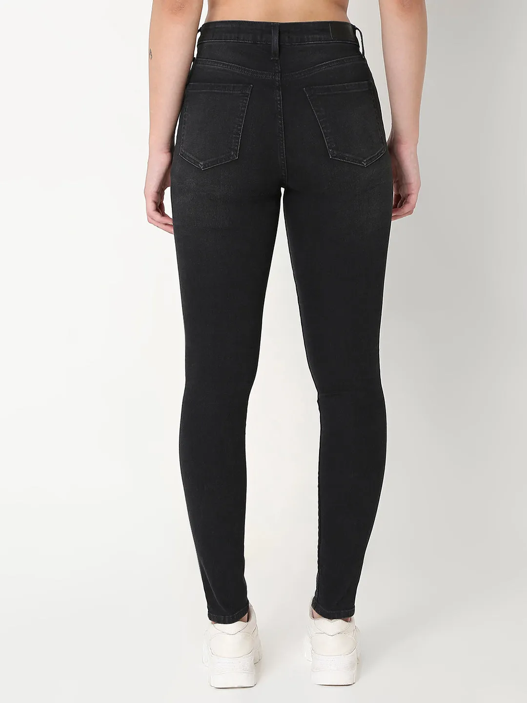 Spykar Black Skinny Fit High-Rise Cotton Blend Jeans For Women