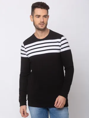 Spykar Black White Blended Slim Fit Sweatshirt For Men