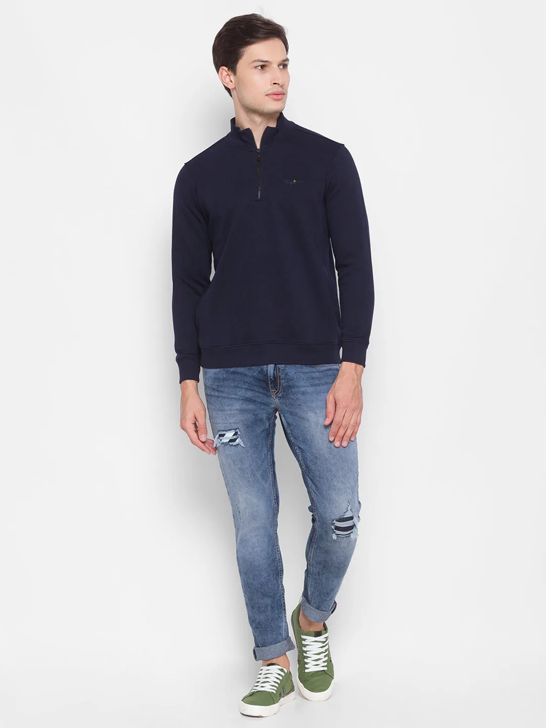 Spykar Blue Cotton Sweatshirt For Men