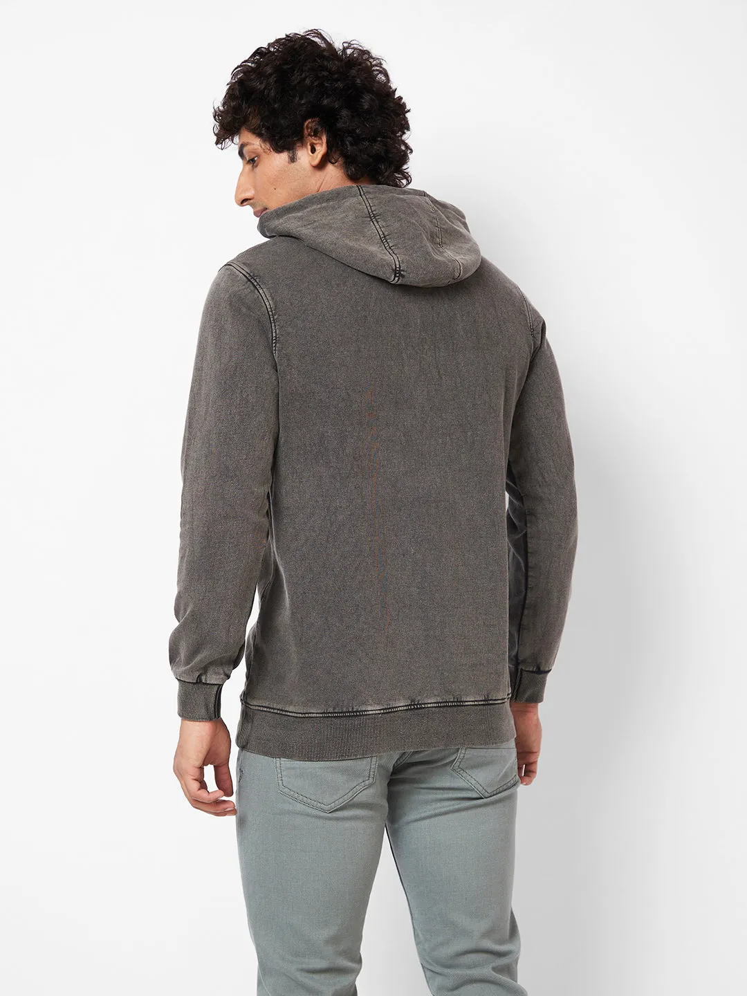 Spykar Collarless Full Sleeves Brown Sweatshirt For Men