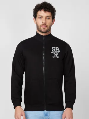 Spykar High Neck Full Sleeve Black Sweatshirt For Men