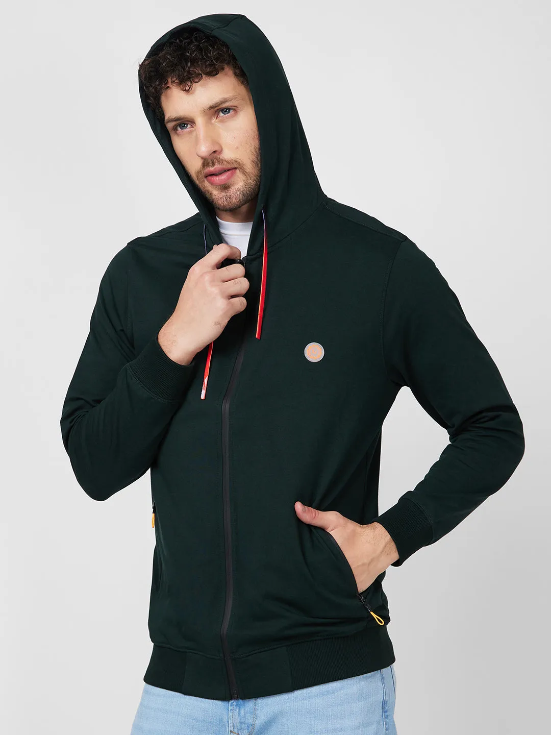 Spykar Hood Full Sleeves Green Sweatshirt For Men