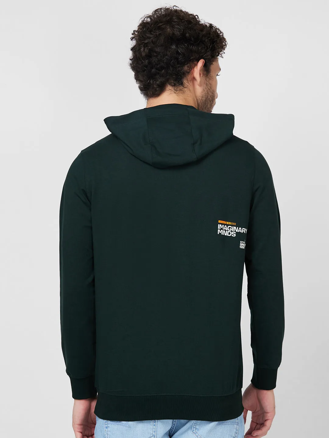 Spykar Hood Full Sleeves Green Sweatshirt For Men