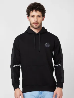 Spykar Hooded Full Sleeve Black Sweatshirt For Men