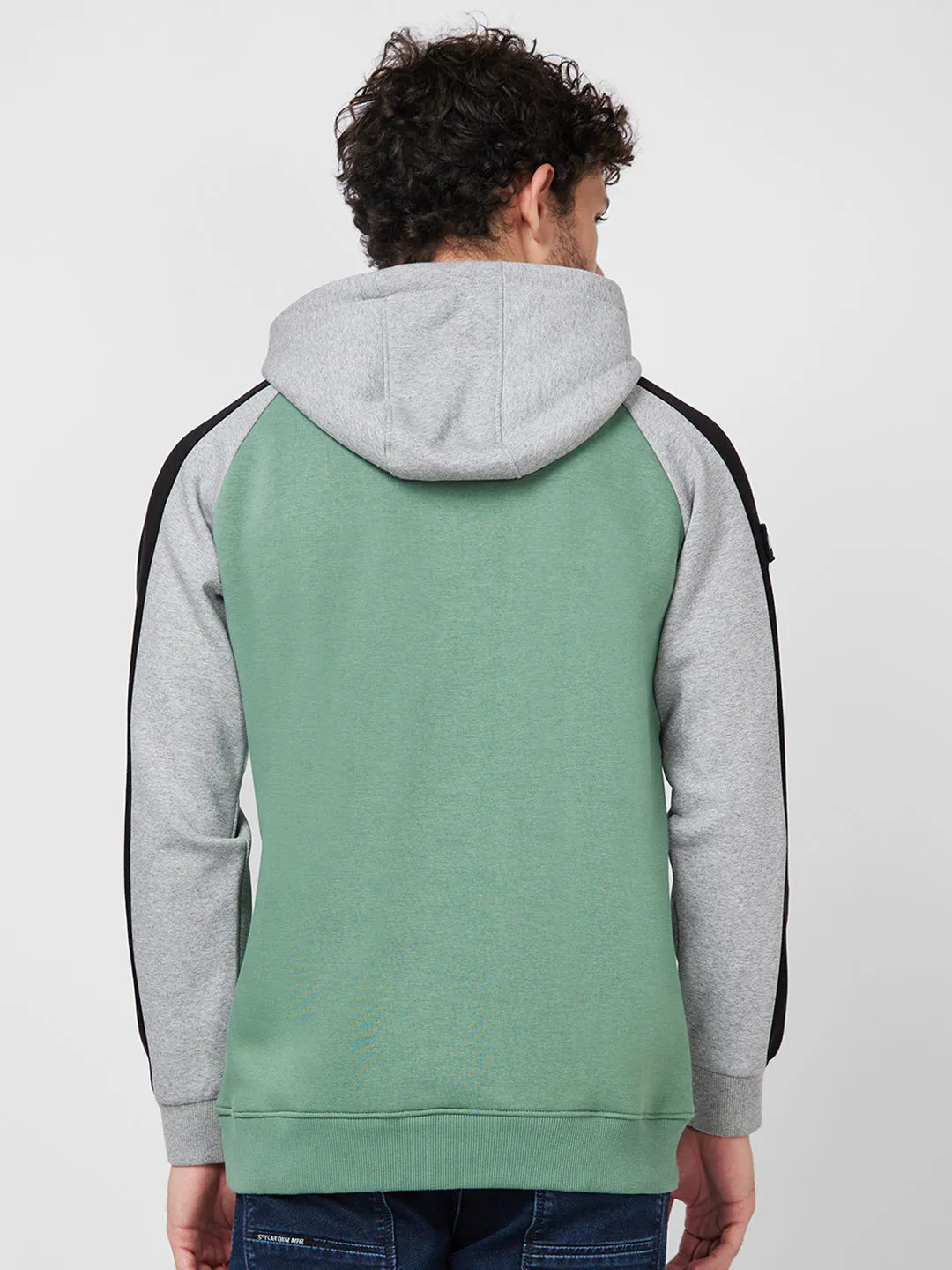 Spykar Hooded Full Sleeve Green Sweatshirt For Men