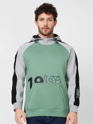 Spykar Hooded Full Sleeve Green Sweatshirt For Men