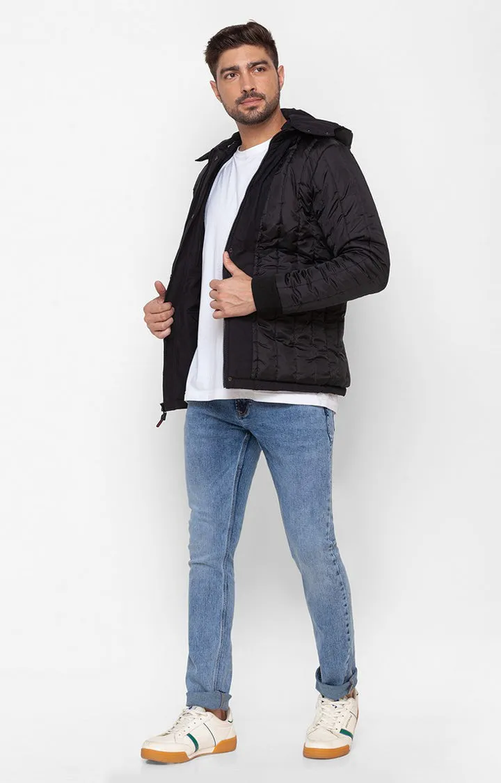 Spykar Jet Black Polyester Full Sleeve Casual Jacket For Men