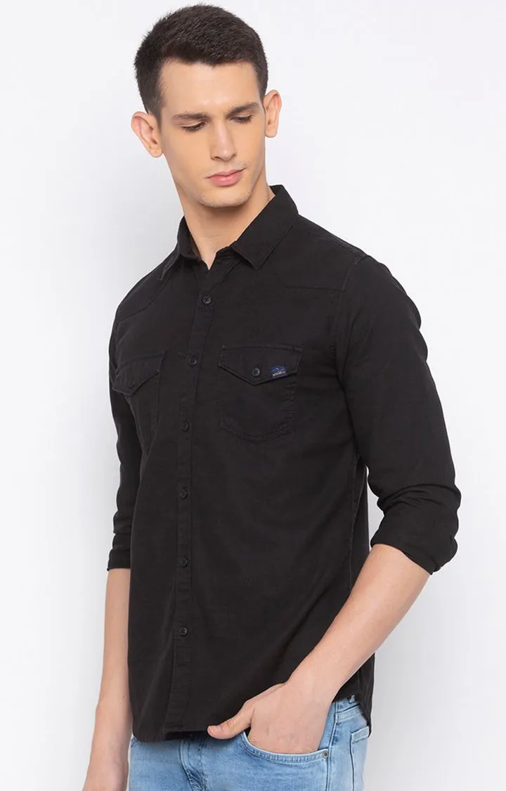 Spykar Men Black Cotton Full Sleeve Denim Shirts