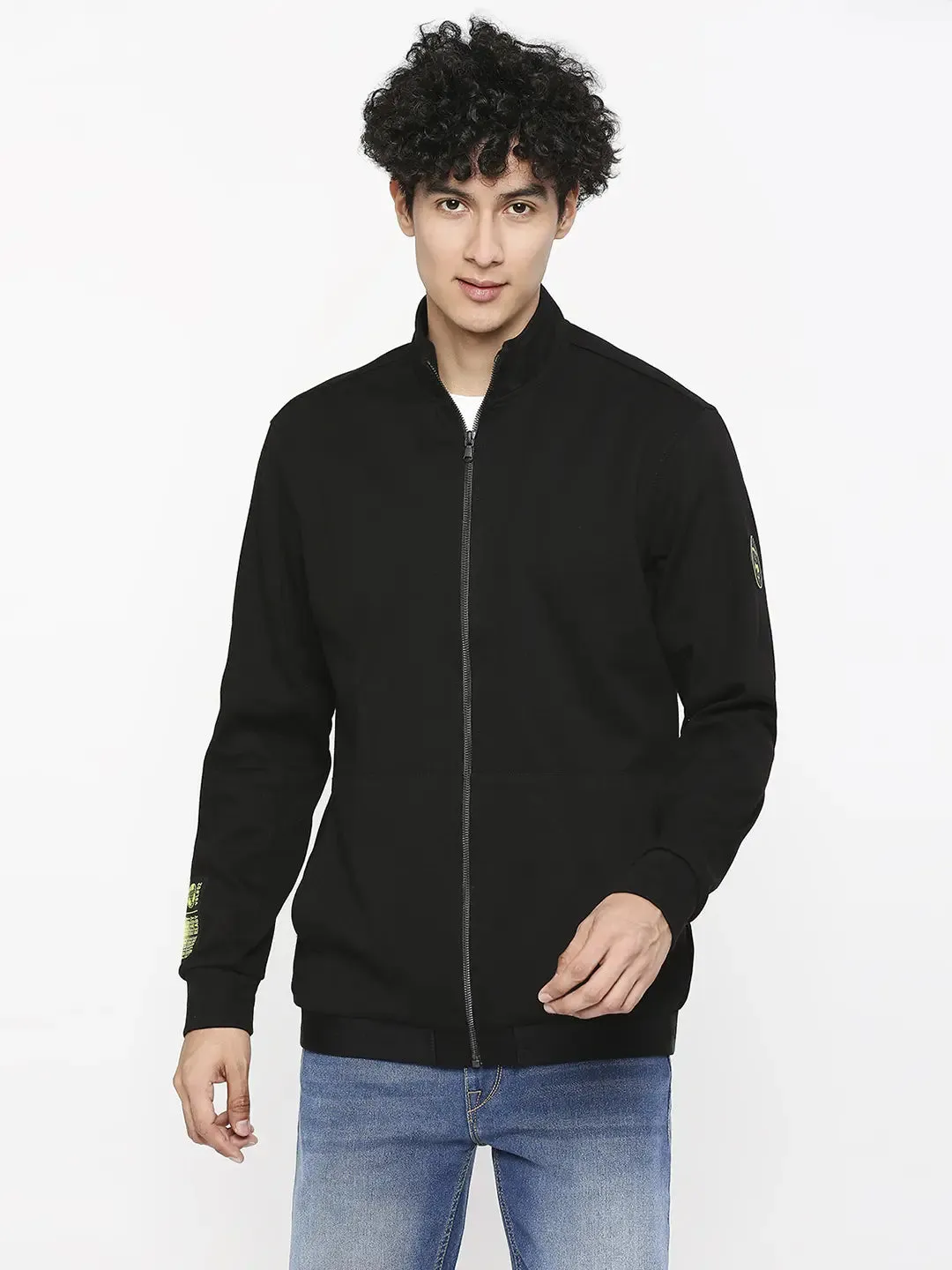 Spykar Men Black Regular Fit Plain Halter Neck Sweatshirt