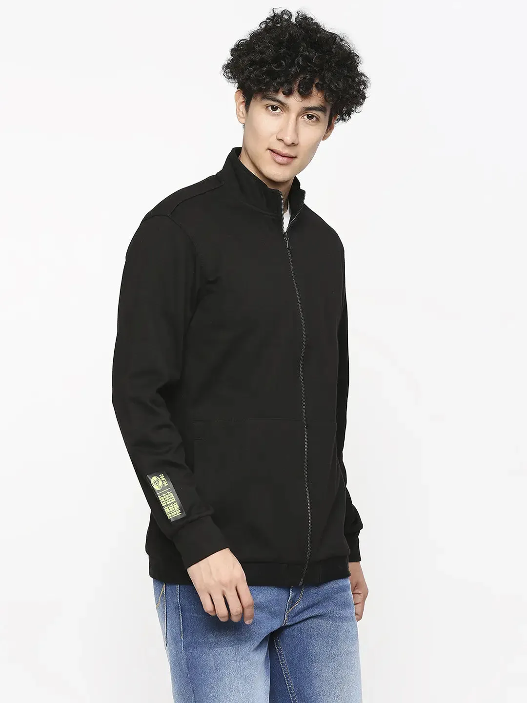 Spykar Men Black Regular Fit Plain Halter Neck Sweatshirt