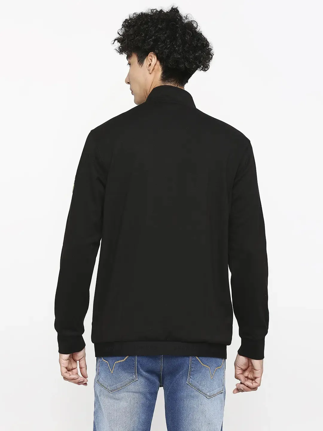 Spykar Men Black Regular Fit Plain Halter Neck Sweatshirt