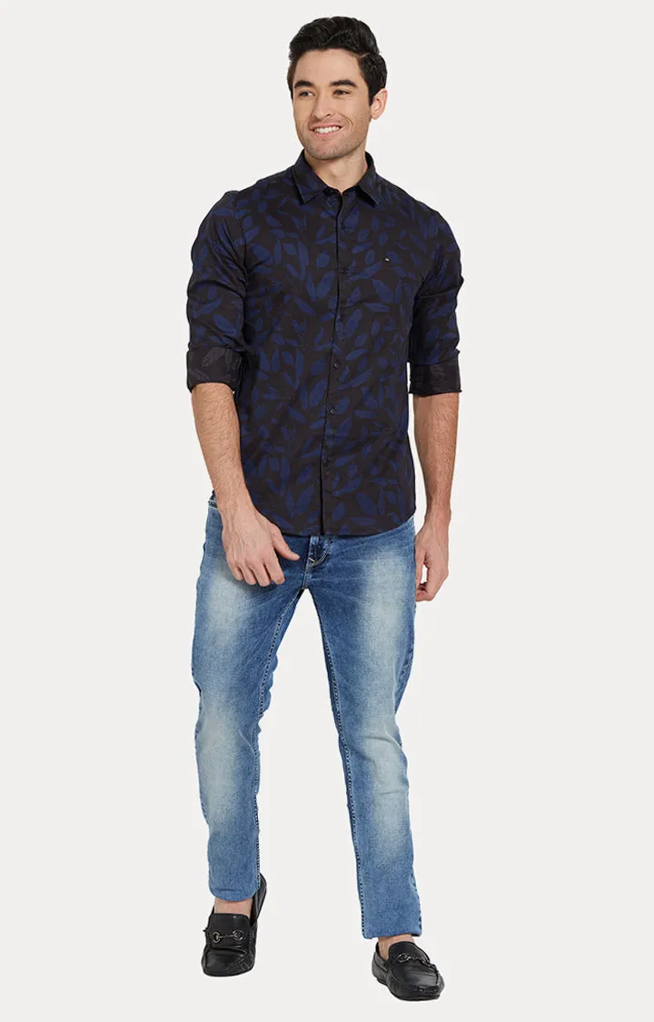 Spykar Men Blue & Black Printed Slim Fit Casual Shirt