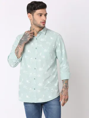 Spykar Men Mint Cotton Slim Fit Printed Shirts