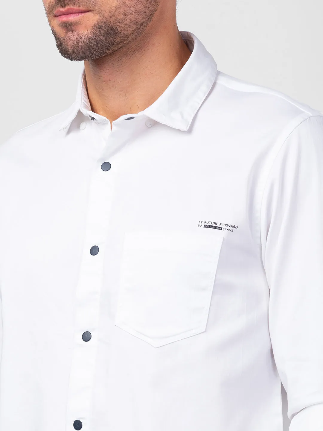 Spykar Men White Cotton Regular Slim Fit Plain Shirt