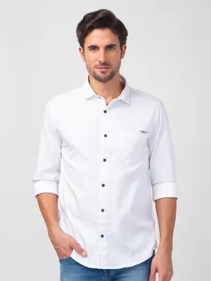 Spykar Men White Cotton Regular Slim Fit Plain Shirt