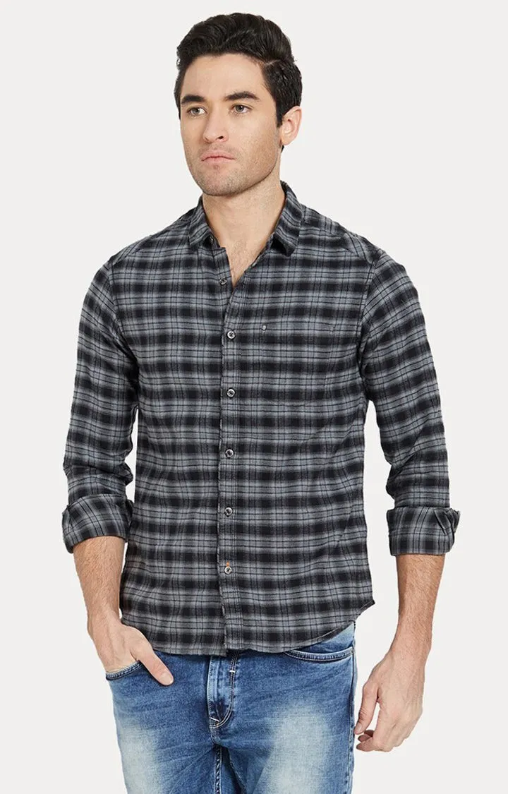 Spykar Men'S Black Cotton Checked Casual Shirts