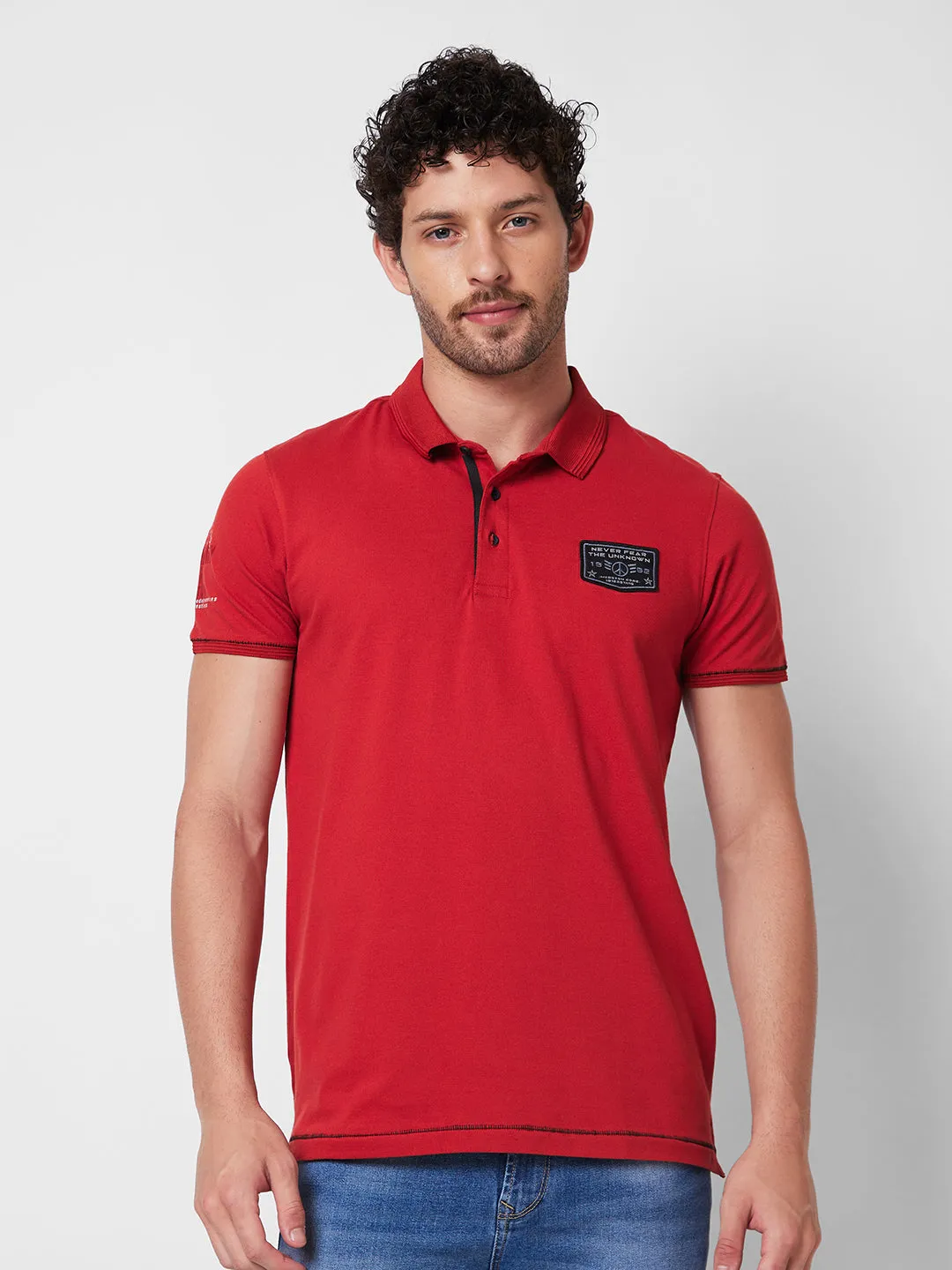 Spykar SLIM FIT Orange Polo T-shirt  For Men