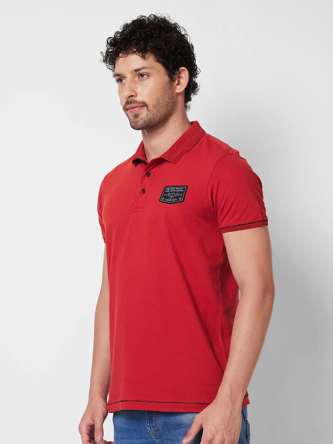 Spykar SLIM FIT Orange Polo T-shirt  For Men