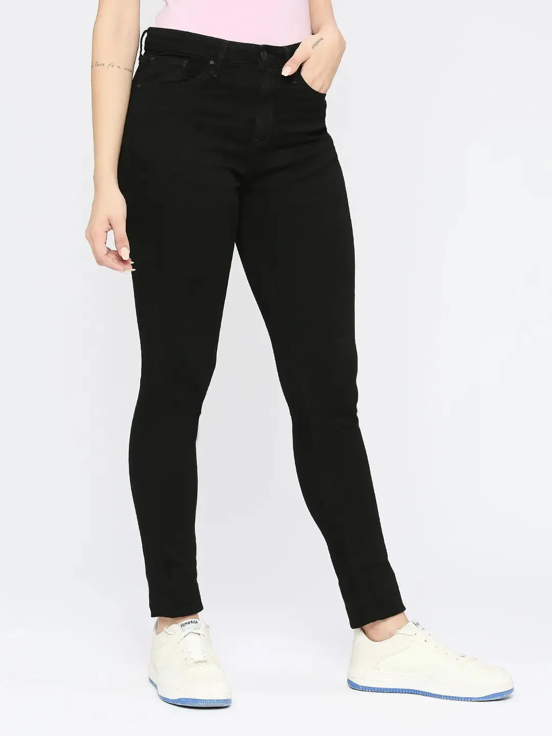 Spykar Women Black Lycra Skinny Fit - Clean Look Mid Rise Jeans-(Adora)