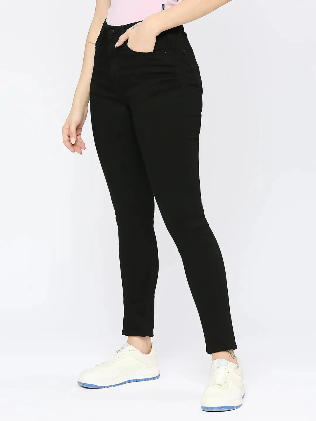 Spykar Women Black Lycra Skinny Fit - Clean Look Mid Rise Jeans-(Adora)