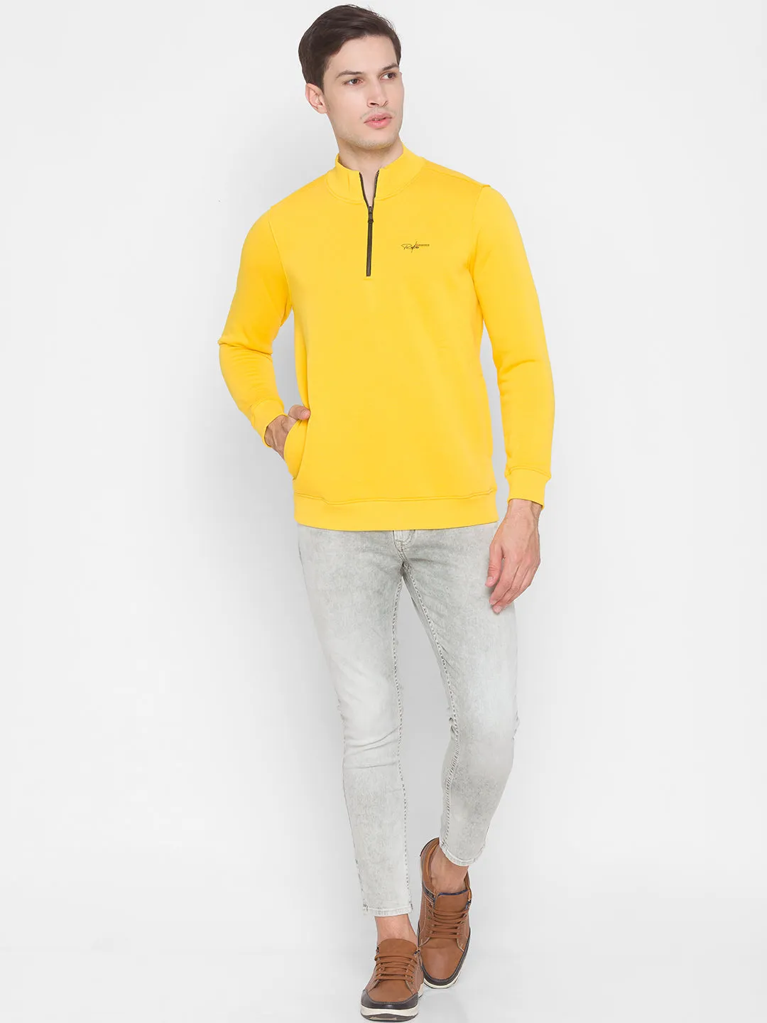 Spykar Yellow Cotton Sweatshirt For Men