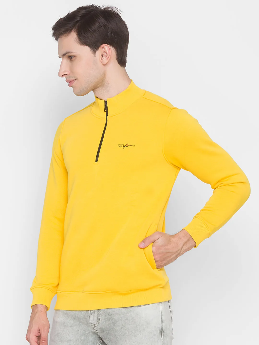 Spykar Yellow Cotton Sweatshirt For Men