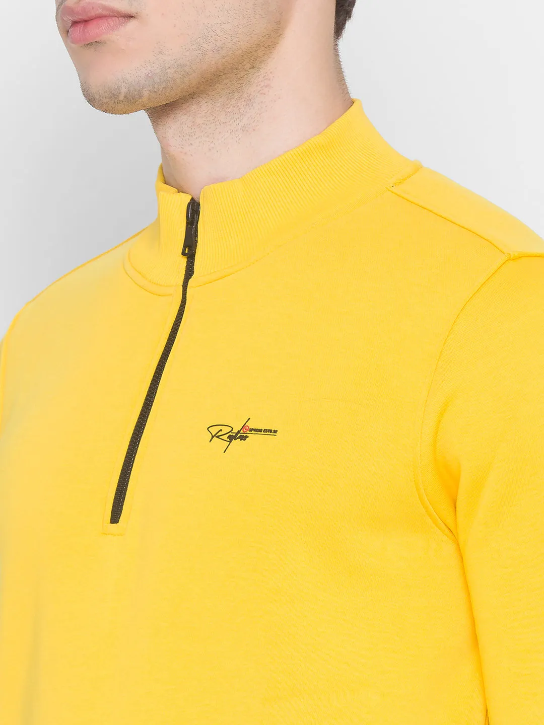 Spykar Yellow Cotton Sweatshirt For Men