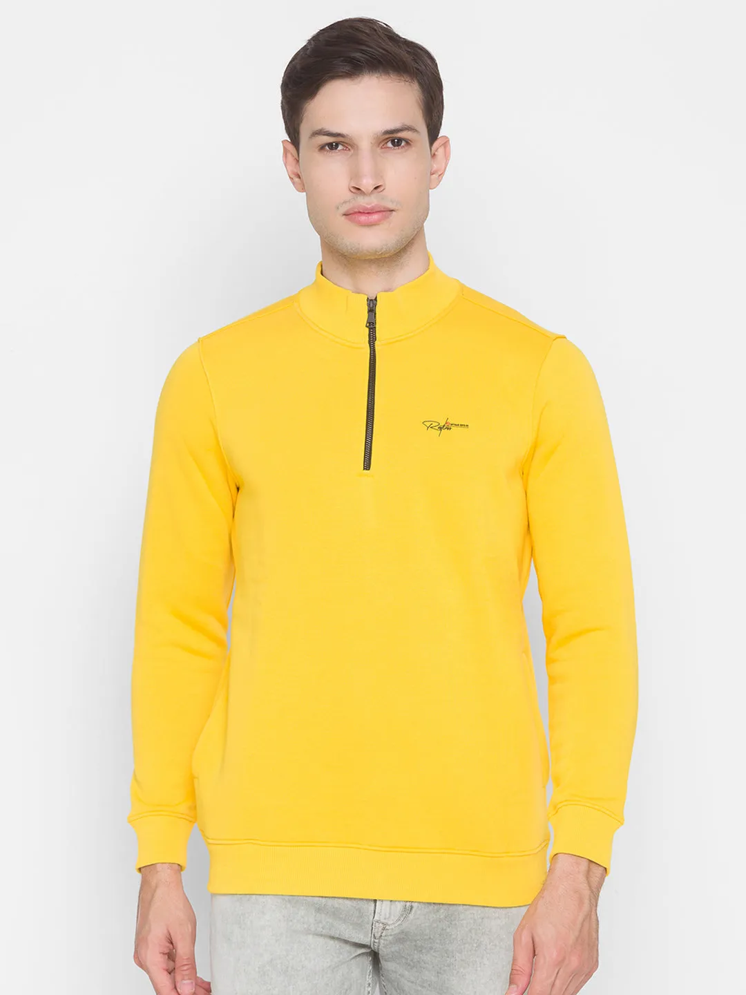 Spykar Yellow Cotton Sweatshirt For Men