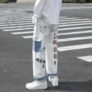 Straight Denim Jeans Men Graphic Printed Jeans 2021 Streetwear  Jeans Man Wildleg Pants Hip Hop Korean Harajuku Fashion Pants