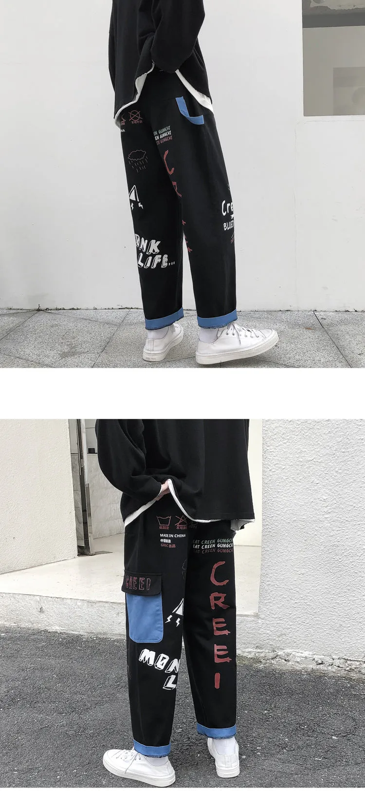 Straight Denim Jeans Men Graphic Printed Jeans 2021 Streetwear  Jeans Man Wildleg Pants Hip Hop Korean Harajuku Fashion Pants