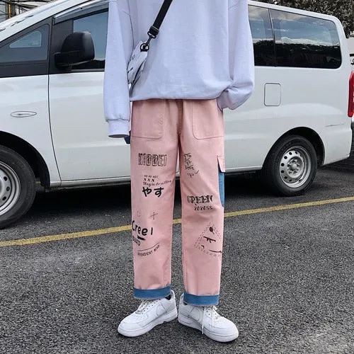 Straight Denim Jeans Men Graphic Printed Jeans 2021 Streetwear  Jeans Man Wildleg Pants Hip Hop Korean Harajuku Fashion Pants