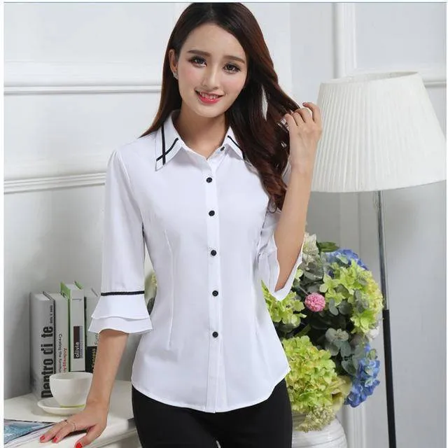 Summer Blouses White Chiffon Shirt (US 6-16)