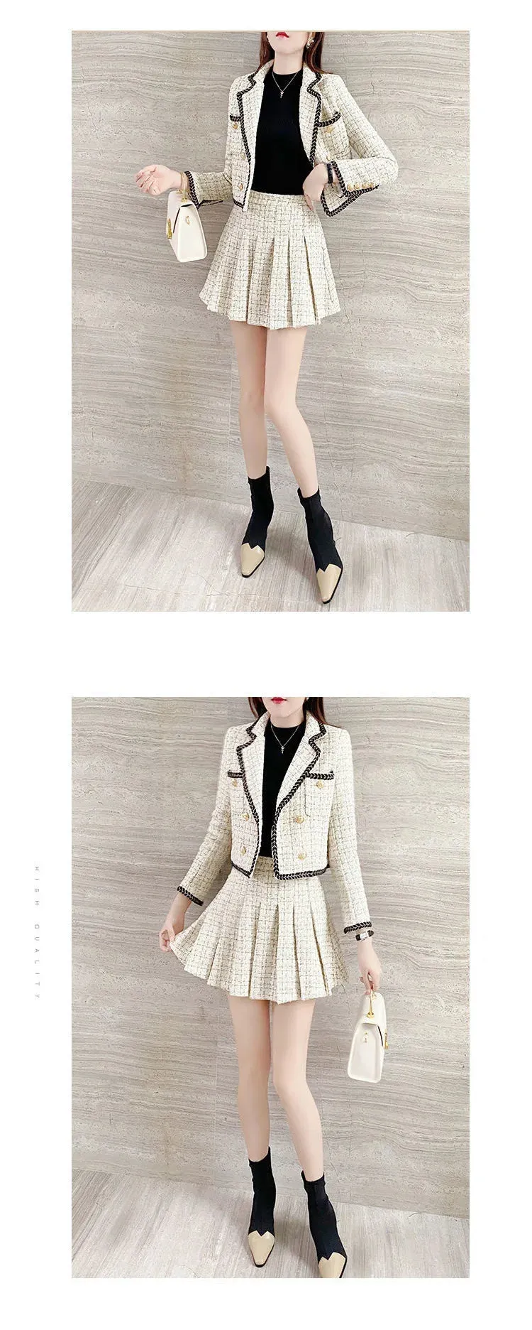 Summer new elegant Korean pop lapel leisure suit jacket skirt pleated skirt suit women squares two-piece casual clothes